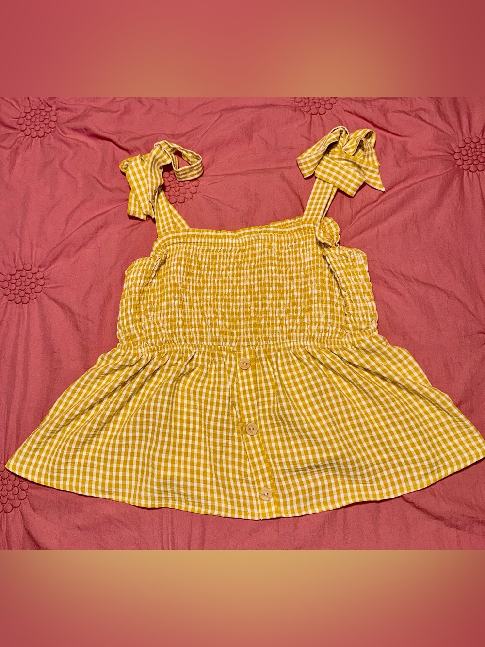 Yellow Gingham Tie-Shoulder Top